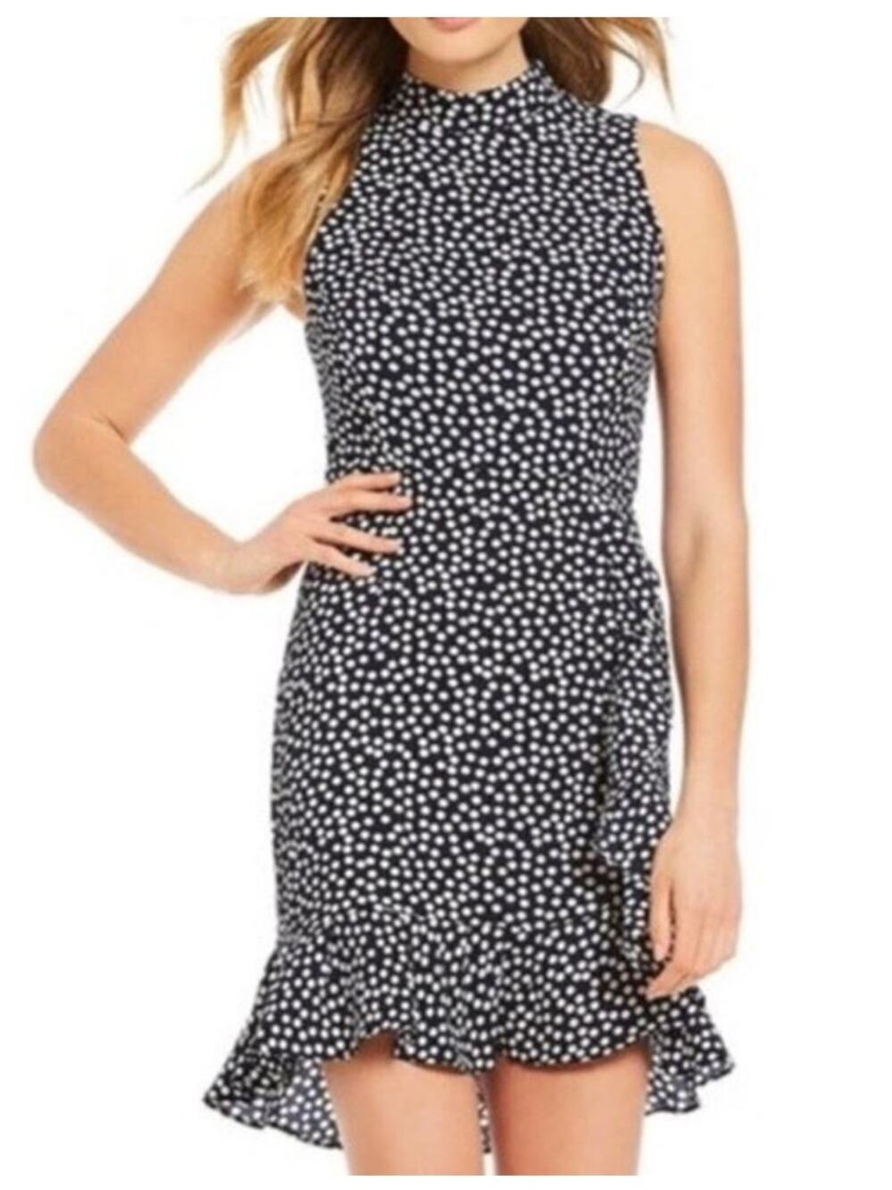 Betsey Johnson Polka Dot Mini Dress Ruffle Navy White Size 8 NEW